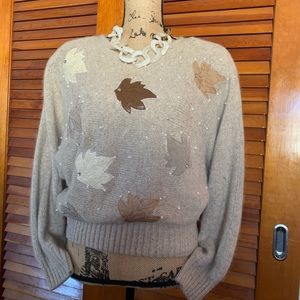 Vintage Tan Sweater W/ Appliqués in Silk/Angora
